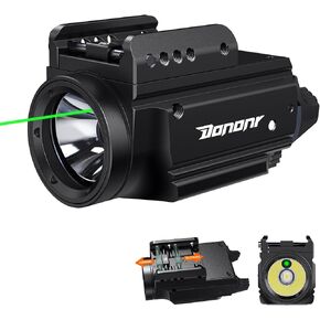1000 Lumens Pistol Light Green Beam Combo, Strobe Memory Function Compact Weapon Light with Adjustable Picatinny or GL Rail, USB Rechargeable Aluminum Tactical Flashlight, Battery Included