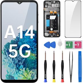 for Samsung Galaxy A14 5G Screen Replacement A14 5G LCD Display Touch Digitizer Full Assembly with Frame Side Button Ear Speaker Vibration Motor Glass Repair Tools Kit SM-A146U