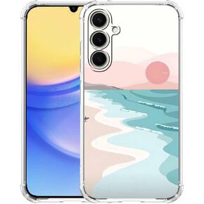for Samsung Galaxy A15 Case with Minimalistic Design,Aesthetic Boho Summer Beach Sunset Pattern Case for Men Women,Clear Slim Soft TPU Bumper Case,6.5"(Beach,a15)