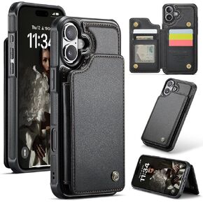 Kowauri for iPhone 16 Plus Case, PU Leather Wallet Case for Women Men with RFID Blocking Card Holder Slot Magnetic Closure Shockproof Phone Cover for iPhone 16 Plus 6.7 inch (Black)