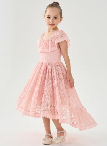 2Bunnies Girl Paisley Lace Back A-Line Straight Tutu Tulle Party Flower Girl Dress in Saudi Arabia