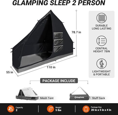 خيمة Kingcamp Khan الداخلية لشخصين ، خيمة غرفة داكنة مع شبكة عالية الكثافة ، مقاومة للرياح مضادة للماء لخفيف الوزن للتخييم على الظهر المشي لمسافات طويلة RV in Kuwait