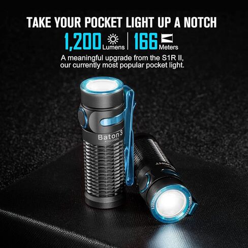 Olight Baton3 1200 Lumens Ultra-Compact EDC مصباح يدوي ، مدعوم من بطارية قابلة لإعادة الشحن للبحث المنزلي ، والتخييم في الهواء الطلق ، والمشي لمسافات طويلة وتسلق الجبال (أسود) in Kuwait