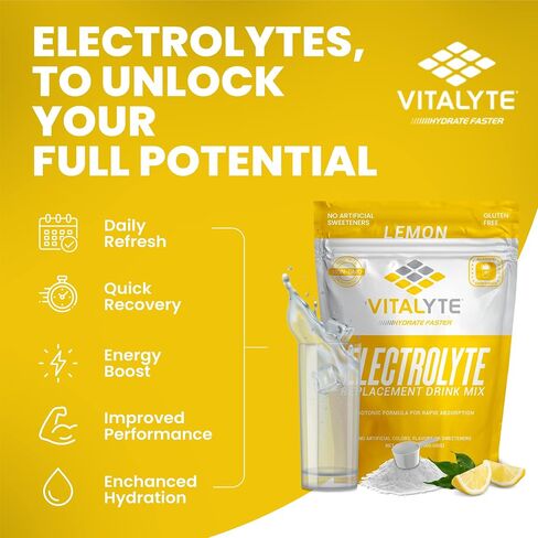 Vitalyte Electrolyte Powder Drink Mix, Isotonic Electrolyte Hydration Mix, Gluten Free Post Workout Powder Mix, Pack of 1, 35 oz., Lemon Flavor in Saudi Arabia