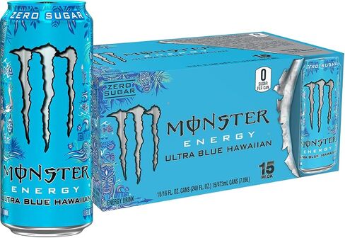 Monster Energy Ultra Blue Hawaiian, Sugar Free Energy Drink, 16 Ounce (Pack of 15) in Saudi Arabia