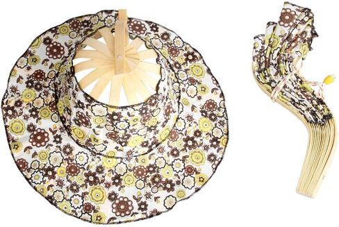 2 in 1 Portable Bamboo Sun Hat for Women, Summer Flower Pattern Hand Fan Foldable Beach Hat for Travel Outdoor (Beige Floral) in Saudi Arabia