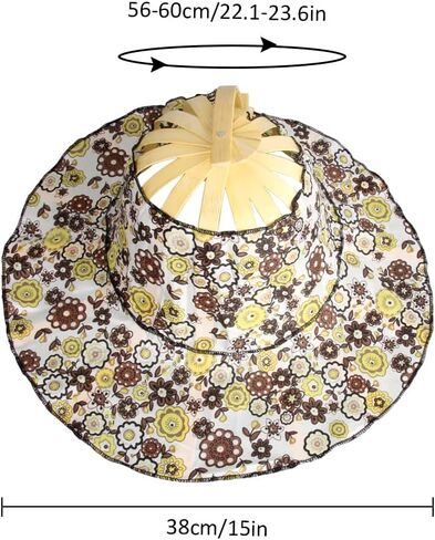 2 in 1 Portable Bamboo Sun Hat for Women, Summer Flower Pattern Hand Fan Foldable Beach Hat for Travel Outdoor (Beige Floral) in Saudi Arabia
