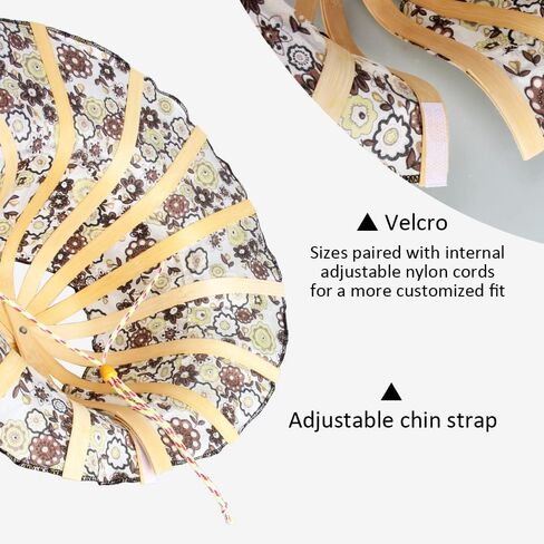 2 in 1 Portable Bamboo Sun Hat for Women, Summer Flower Pattern Hand Fan Foldable Beach Hat for Travel Outdoor (Beige Floral) in Saudi Arabia