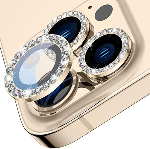 Omio for iPhone 16 Pro Max Glitter Camera Lens Protector for Women 9H Class Camera Protector Bling Diamond Crystal Metal Lens Cover for iPhone 16 Pro Gold in Saudi Arabia