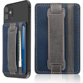 Cobee Cell Phone Card Holder Pouch, Self-Adhesive Phone Kickstand with Elastic Band Stick on Wallet Card Holder for Back of Phone Case Leather ID Card Holder Sleeve Pouch Credit Card Grip Holder(Blue)