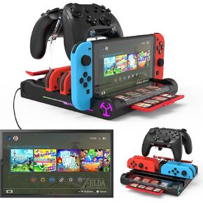 Starry TV Switch Charging Dock Station for Nintendo Switch/OLED Joy Con Charging Station Support 4K/1080P HDMI TV Nintendo Switch Charging Station with Controllers & Console Holder, 8 Card Slots