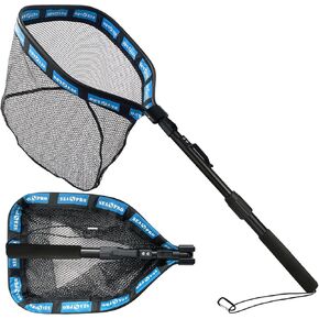 Telescoping Fishing Nets Lightweight Floating Fish Net Rubber Coating Durable and Foldable with Non-Slip Grip - Freshwater and Saltwater Fishpond Fish Landing Net