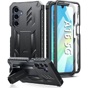 FNTCASE for Samsung Galaxy A16-5G Case: Military Grade Drop Proof Protection Mobile Cover with Kickstand | Matte Textured Rugged Shockproof TPU | Protective Sturdy Phone Case(Black)