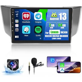 Car Radio for Lexus RX300 RX330 RX350 RX400H 2004-2009, Car Stereo Wireless Carplay Android Auto, Android 13 System, 2+64GB, 9 Inch Touch Screen Bluetooth Car Radio GPS WiFi SWC Backup Camera