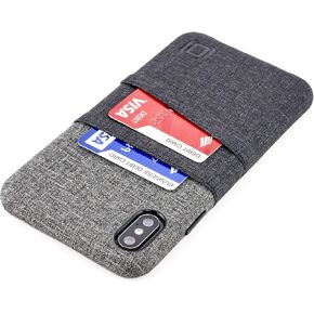 Dockem Wallet Case for iPhone Xs Max (6.5"): Built-in Metal Plate for Magnetic Mounting & 2 Credit Card Holder Slots (Luxe M2 Synthetic Leather, Black & Grey)