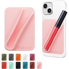 Lip Gloss Holder Phone Case Lipstick Lip Glaze Phone Case Self-Adhesive Silicone Cell Phone Case with Lip Gloss Holder for iPhone and Android Phones, Rectangular Pink