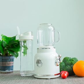 plplaaoo Travel Cup Blender, Portable Blender,Retro Shake Maker, Mini Blender with Double Cup Retro Shake and Ice Crush Maker Countertop Juice Blender with Stainless Steel Blades CN Plug(Beige)