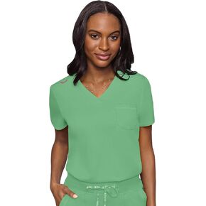 Med Couture Women's V-Neck Scrub Top, Modern Fit Tuck-in Top with Stretchy Rib-Knit Shoulders and Chest Pocket - MC7448