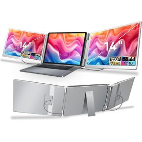 Laptop Screen Extender, 14" 1200P FHD Triple Monitor for Laptop Extension- 205° Rotate Portable Dual Monitor Screen for 13-17.3" Laptops Type-C/HDMI/USB-A Plug & Play for Wins/Mac/Chro