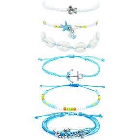 WZXHYS Beach Surfer Wave Bracelet for Women,Ocean Wave Adjustable Waterproof Handmade Braided String Beaded Bracelet Friendship Bracelet Anklets Summer Jewelry for Girls