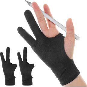2 Pack Artist Drawing Glove 3-Layer Digital Art Glove with Two Fingers Palm Rejection for Left and Right Hand Sketching and Drawing Gloves for Tablet Paper Sketching Inking Coloring Stylus Pen S