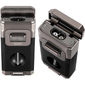 Torch Lighter,Double Jet Flame Refillable Butane Torch Lighters: All-in-One Lighter with Built-in Holder,Gifts for Men (Without Butane)
