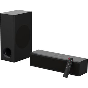 2.1 Wooden Compact TV Sound Bar with Wooden Subwoofer, HDMI ARC/Bluetooth/Optical/AUX/RCA Connection, Remote Control, Adjustable Bass, Ideal Listening Hip-Hop, Rock, Heavy Metal Music