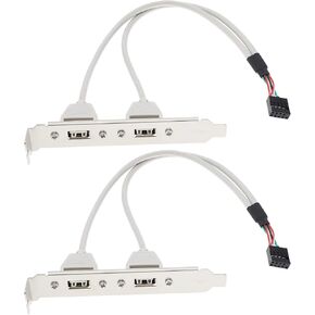 The Lord of the Tools 2Pcs 2 Port USB A Female Slot Plate Adapter 2 Port USB 2.0 Rear Panel Expansion Bracket to 9 Pin USB Cable Host Adapter 30cm PVC
