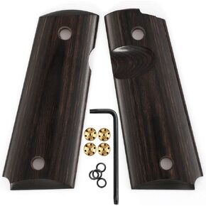 Cool Hand 1911 Grips Replacement for Compact/Officer/Kimber Ultra Carry ii, High Polished Wood, Gold Gun Grips Screws Included, Mag Release, Ambi Safety Cut