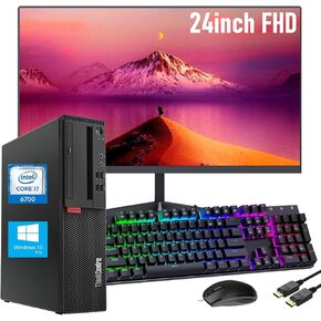Lenovo ThinkCentre M710S SFF Desktop PC with 24'' FHD Monitor, Core i7-6700 3.4GHz, 16 GB RAM, 512 GB SSD, Keyboard and Mouse, Wi-Fi, Bluetooth, Windows 10 Pro(Renewed)