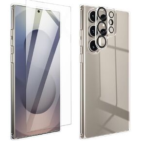 Case for Samsung Galaxy S25 Ultra with Screen Protector & Camera Lens Protector [Anti-Yellowing] Hybird Silicone TPU Bumper Hard PC Back Cover for Samsung Galaxy S25 Ultra Phone Case,Clear