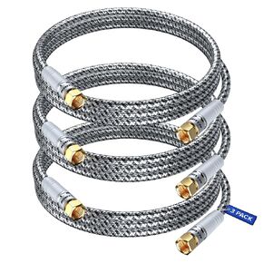 Coaxial Cable 3 Feet, 5 Pack, Durable Nylon Braided Black & White Coaxial Cable Wire, RG6 Coax Cable, Triple Shielded, TV Cable Wire, Antenna Wire