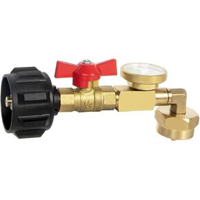 Propane Adapter 1LB To 20 LB, QCC1 Propane Refill Elbow Adapter With Gauge and ON-Off Control Valve, SuitableFor 1LB Propane Tank To Be Bottle Refilled Gas From 5~40 LB Propane Tank