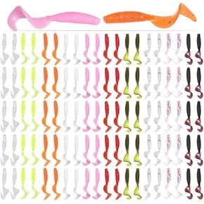 Curly-Tail Swim-Bait Bass Fishing Lures 4cm/1.57in, 100pcs per Pack, LSOSVSEU Paddle Tail Swimbaits Soft Fishing Worms Lures for Saltwater/Freshwater