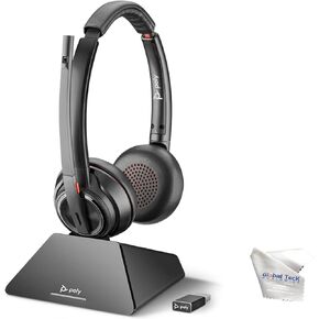 GTW Poly Savi 8220 UC, Stereo Standard, Bluetooth Headset With Charge Stand, Connects to Deskphone, PC/Mac, Smartphone - Works with Zoom, RingCentral, 8x8, Vonage, with Microfiber