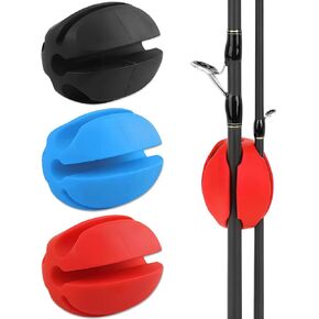 3 PCS Silicone Fishing Rod Holder Ball Straps,5 Hole Portable Fishing Rod Fixed Ball,Rubber Fishing Pole Clips Fly Fishing Accessories(Black Blue Red)