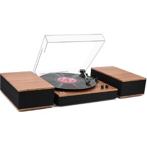 MPK Bluetooth Record Player,Turntable HiFi System with Bookshelf Speakers, 3-Speed Belt-Drive Vinyl Turntable for Vinyl Records with Wireless Playback and Auto-Stop,Yellow Wood