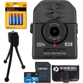 Zoom Q2n-4K Handy Video Recorder, 4K/30P Ultra High Definition Video, Compact Size, Stereo Microphones, Wide Angle Lens, for Recording Music, Video, YouTube Videos, Livestreaming with Bundle
