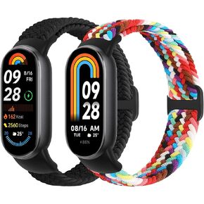 Braided Bands Compatible with Xiaomi Smart Band 9 Straps/Xiaomi Smart Band 8 Straps for Women Men, Elastic Adjustable Solo Loop Nylon Woven Replacement Wristbands for Xiaomi Mi Band 9/8
