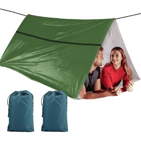 2 Pack Extra-Thick Survival Life Tent, 2 Person Mylar Emergency Shelter Tube Tent with Paracord