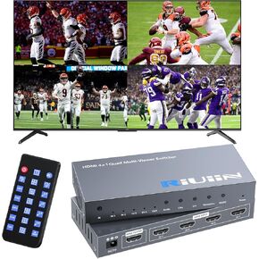 HDMI Multiviewer Switch 4x1 - Quad Multi-Viewer Seamless Switcher 4 in 1 Out, 8 Viewing Modes, 1080p Input, Compatible with PS4, Xbox