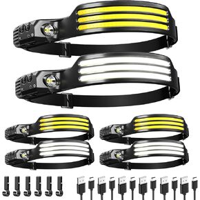6 Pack Headlamp Rechargeable, LED Headlight Flashlight Super Bright with 230° Wide Beam, Motion Sensor, 5 Modes Waterproof Head Lamp for Outdoor Hiking Running Camping