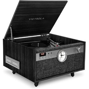 Victrola Century Signature+ 6-in-1 Vinyl Record Player & Music Center - 3-Speed Turntable, CD & Cassette Player, VINYLSTREAM, Bluetooth & 3.5mm Aux, Record Player with Speakers, 18" Stands, Black