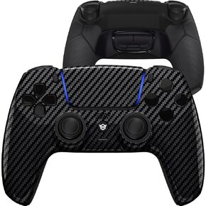 HEXGAMING ULTIMATE Wireless Controller Compatible with ps5-4 Remap Back Buttons - Hair Triggers - Interchangeable Thumbsticks - Black Silver Carbon Fiber Pattern