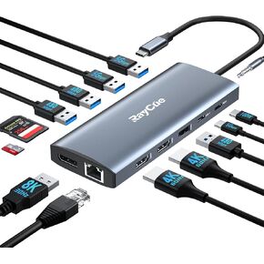 USB C Docking Station Dual Monitor Adapter, Laptop Docking Station 3 Monitors Quadruple Display USB C Hub Dongle to 4K HDMI+DP+VGA