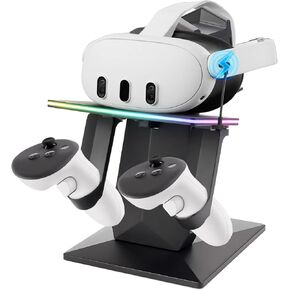 Charging Dock for Quest 3/Quest 3S/Meta Quest 2/Quest Pro, RGB Charging Vertical Stand, Accessories with Brightness Adjustment and 14 Lighting Effects Adjustment, Type-C Charging Port