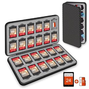 AMOACCESSORIES Switch Game Card Case Holder for Nintendo Switch/OLED/Lite Game Card, Game Storage with 24 Game Card Slots & 24 Micro SD Card Slots,Slim Portable Game Accessories Magnetic Closure Red