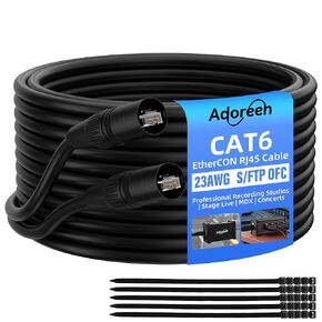 Adoreen Shielded Cat 6 Ethernet Cable 50 Ft EtherCON-Compatible RJ45 Connectors, 23 Gauge OFC EtherCON Cable, S/FTP, PVC&UV Jacket, Indoor&Outdoor for Pro Audio& Lighting, Video, Networking+Ties