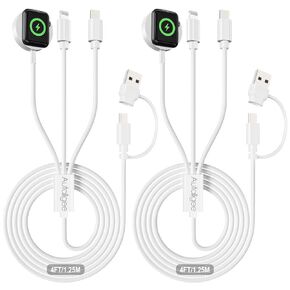 2 Pack Multi Charging Cable 3 in 2 for iWatch Charger USB C/A Travel Essentials Fast Charging Compatible with iWatch Series 10 /Ultra/SE/9/8/7/6/5/4/3/2/1 & for iPhone 16/15/14/13/SE/Galaxy S24 [4FT]