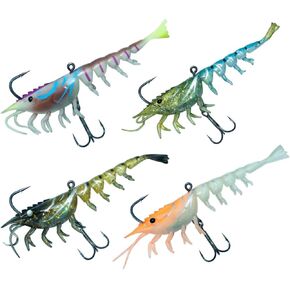 4 Pieces Shrimp Lures for Fishing, Lifelike Fishing Lures Shrimp Lures for Freshwater Saltwater with Tiny Bead Tubes and Scented Rods, Mimics a Shrimps Natural Movements